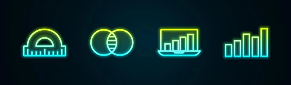 Set line Protractor, Mathematics sets A and B, Laptop with graph chart and Graph Stock Illustration