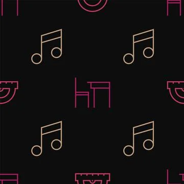 Set line Protractor, Music note, tone and School table and chair on seamless Stock Illustration