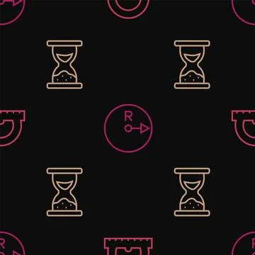 Set line Protractor, Old hourglass with sand and Radius on seamless pattern.. 스톡 일러스트