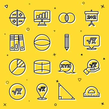 Set line Protractor, Square root of x glyph, Mathematics sets A and B, Geometric Stock Illustration
