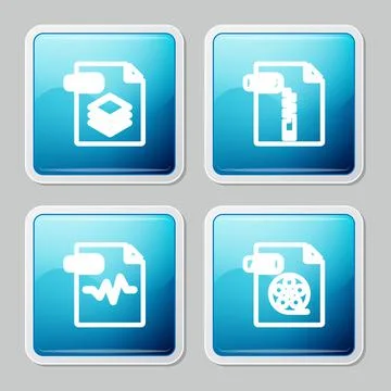 Set line PSD file document, ZIP, MP3 and AVI icon. Vector Stock Illustration