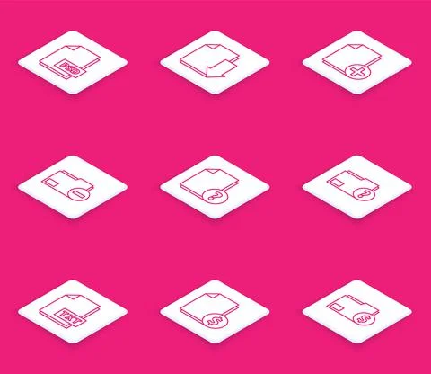 Set line PSD file document, Document with download, Add new, folder minus Stock Illustration