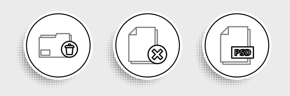 Set line PSD file document, Delete folder and icon. Vector 库存插图
