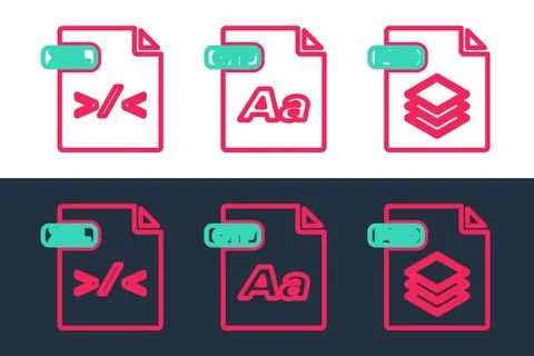 Set line PSD file document, XSL and OTF icon. Vector Stock Illustration