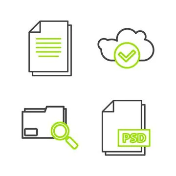 Set line PSD file document Search concept with folder Cloud check mark and Do Stockillustratie