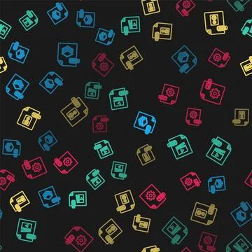 Set line PSD file document, MOV, WAV and DLL on seamless pattern. Vector Illustrazione stock