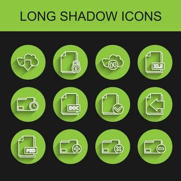 Set line PSD file document, Add new folder, Cloud download, Delete, Documen.. Illustrazione stock