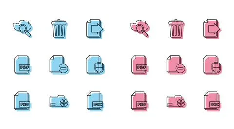 Set line PSD file document, Add new folder, Search cloud computing, DOC, Do.. 스톡 일러스트