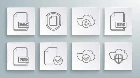 Set line PSD file document, Document protection concept, and check mark, Cl.. イラスト素材