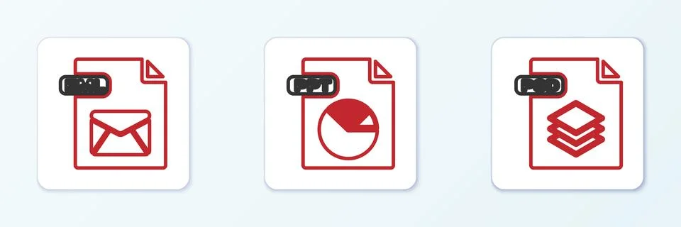 Set line PSD file document, EML and PPT icon. Vector Stock Illustration