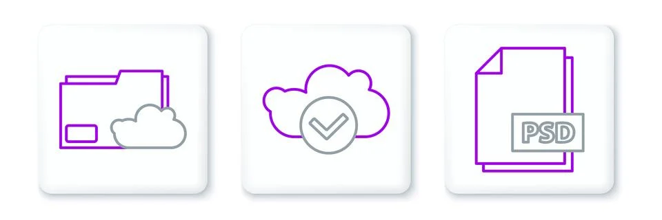 Set line PSD file document, Cloud storage text folder and with check mark i.. イラスト素材