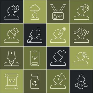 Set line Psychology, Finding a problem in psychology, Hypnosis, Alcoholism 스톡 일러스트
