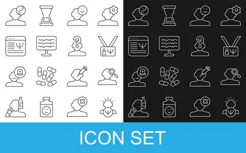 Set line Psychology, Finding a problem in psychology, Good mood, Encephalogra Illustrazione stock