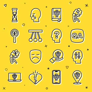 Set line Psychology, Psi, Solution to the problem, Question and Answer, book Illustrazione stock