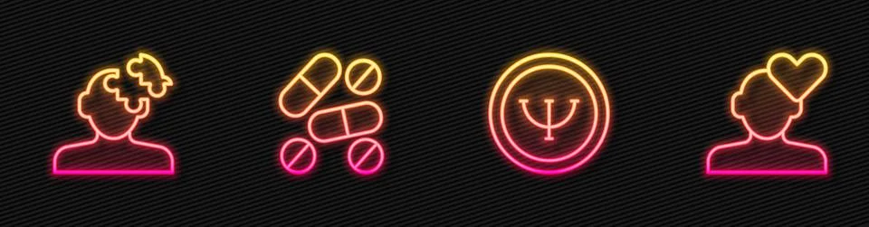 Set line Psychology, Solution problem in psychology, Medicine pill or tablet and 库存插图