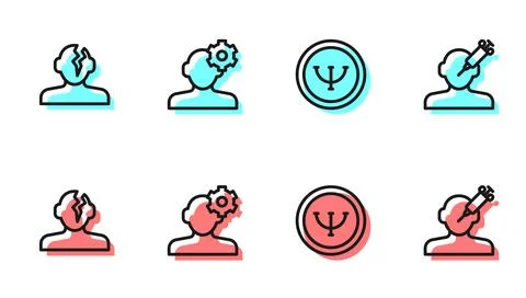 Set line Psychology, Solution problem in psychology, and Addiction to the drug Stock Illustration