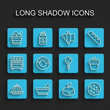 Set line Pudding custard, Mortar and pestle, Ice cream bowl, Apple caramel Stock Illustration