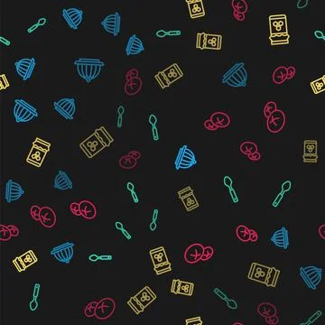 Set line Pudding custard, Spoon, Jar of honey and Bread loaf on seamless pattern Illustrazione stock