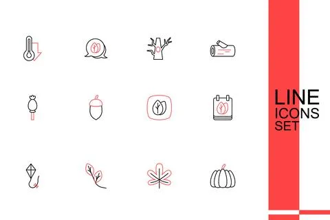 Set line Pumpkin, Chestnut leaf, Leaf, Kite, Calendar with autumn leaves, A.. Stock Illustration