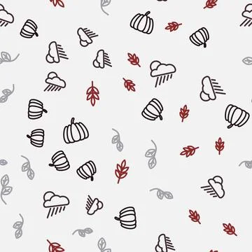 Set line Pumpkin, Cloud with rain and sun, Leaf and on seamless pattern. Vector Stockillustratie