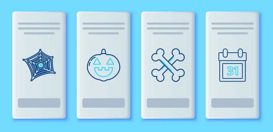 Set line Pumpkin, Crossed bones, Spider web and Calendar with Halloween dat.. Stock Illustration