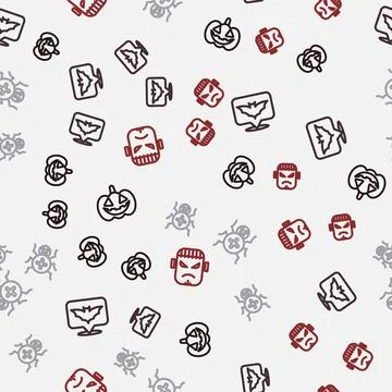 Set line Pumpkin, Flying bat, Spider and Frankenstein face on seamless pattern Illustrazione stock