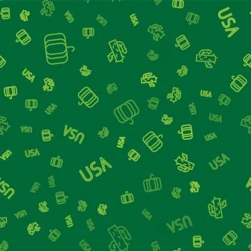 Set line Pumpkin, USA label and Cactus on seamless pattern. Vector イラスト素材