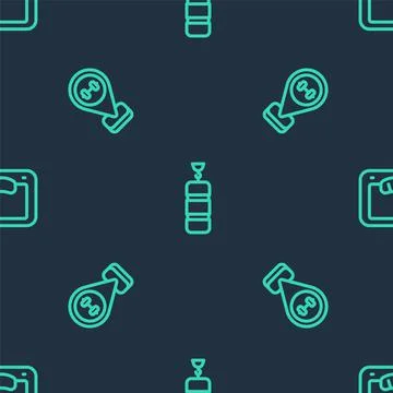 Set line Punching bag, Location gym and Bathroom scales on seamless pattern Stock Illustration