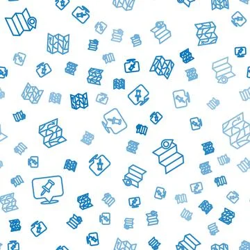 Set line Push pin, Folded map with location marker and on seamless pattern Stock Illustration