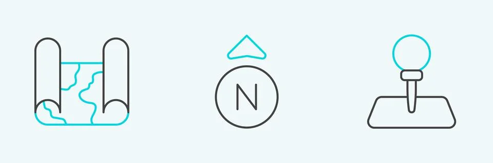 Set line Push pin, Folded map and Compass icon. Vector 스톡 일러스트