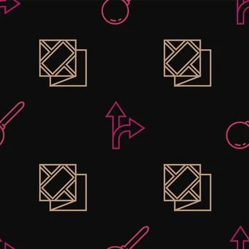 Set line Push pin, Folded map and Road traffic sign on seamless pattern. Vect Illustrazione stock