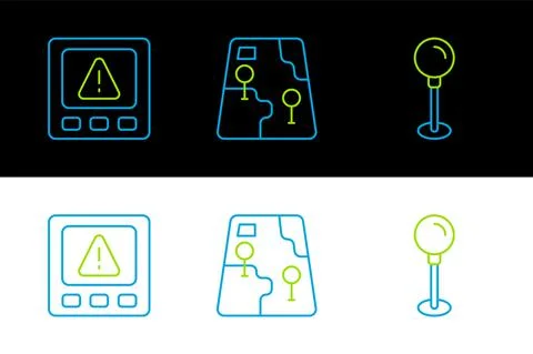 Set line Push pin, Gps device error and City map navigation icon. Vector Illustrazione stock