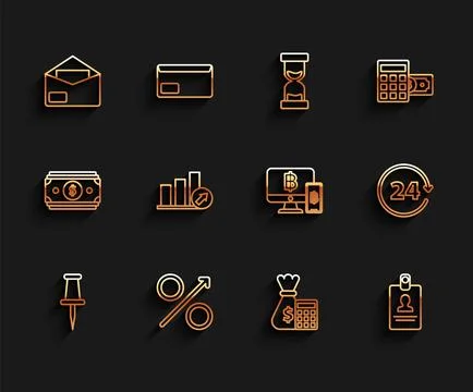 Set line Push pin, Identification badge, Presentation financial graph, schedule イラスト素材
