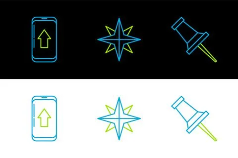 Set line Push pin, Infographic of city map navigation and Wind rose icon. V.. Stock Illustration