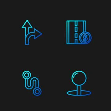 Set line Push pin, Route location, Road traffic sign and Toll road. Gradient Ilustração Stock