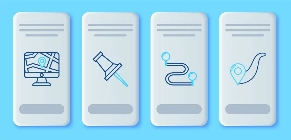 Set line Push pin, Route location, Medical map pointer with cross hospital and Stock Illustration