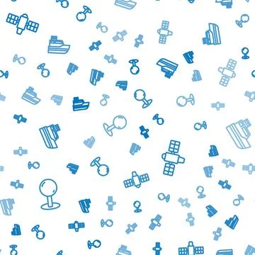 Set line Push pin, Satellite and Ship line path on seamless pattern. Vector Stock Illustration