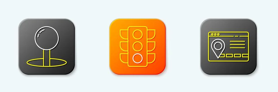 Set line Push pin, Traffic light and Infographic of city map navigation ico.. Stock Illustration