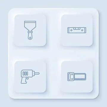 Set line Putty knife, Construction bubble level, Electric drill machine and Hand Stock Illustration