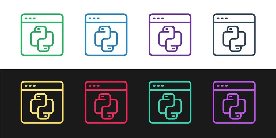 Set line Python programming language icon isolated on black and white background Illustration