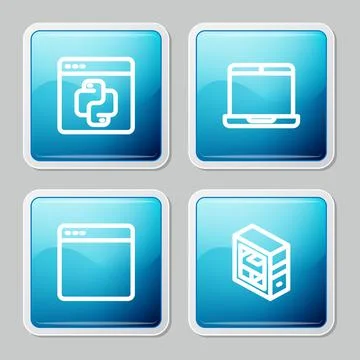 Set line Python programming language, Laptop, Browser window and Computer icon Stock Illustration
