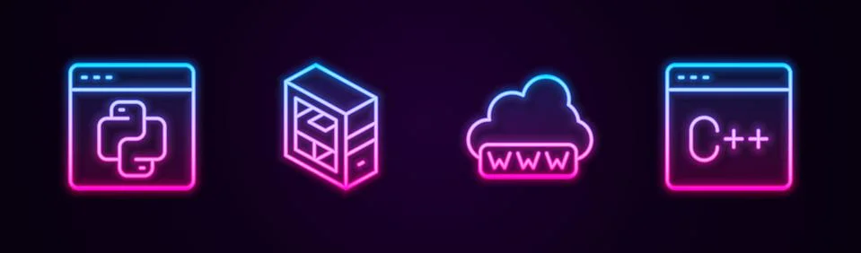 Set line Python programming language, Computer, Web development and Software Illustration