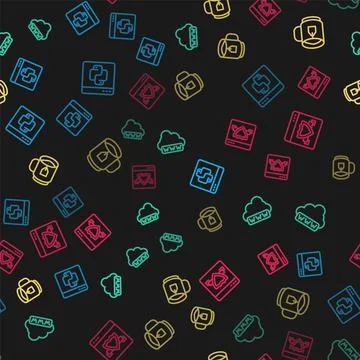 Set line Python programming language, Web development, Cup of tea with tea bag Illustration