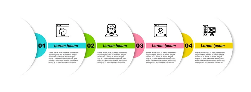Set line Python programming language, Hacker or coder, Online play video and Illustration