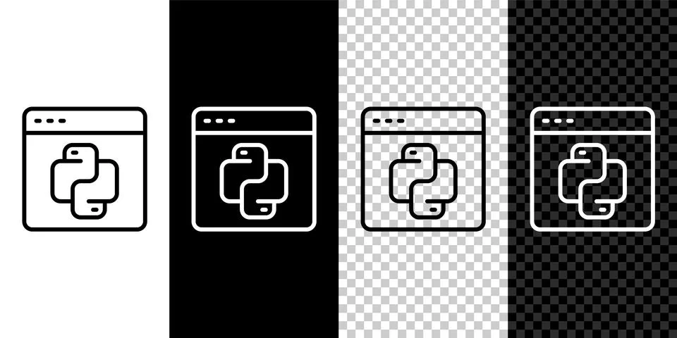 Set line Python programming language icon isolated on black and white, transp Illustration