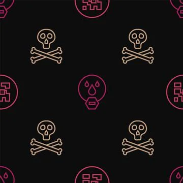 Set line QR code, Bones and skull warning and Water drop forbidden on seamless Illustrazione stock