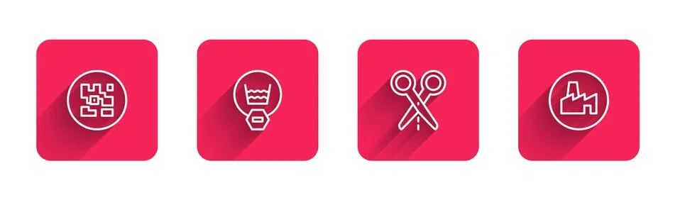 Set line QR code, Delicate wash, Scissors with cut line and Factory production イラスト素材