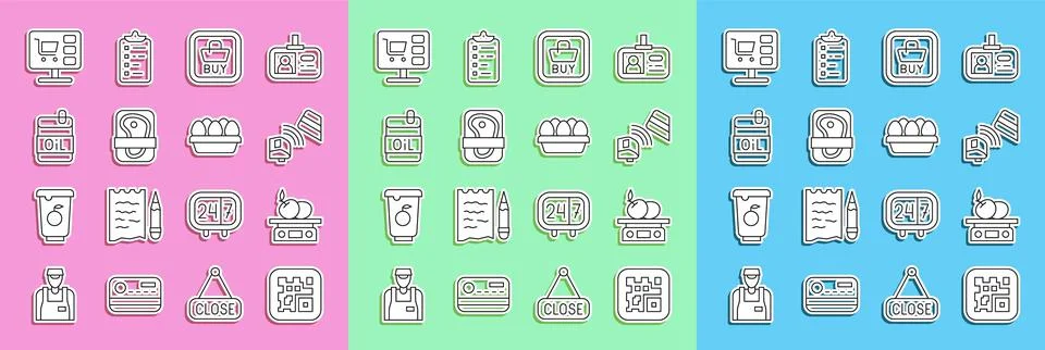 Set line QR code, Electronic scales for product, POS terminal with credit card Illustrazione stock