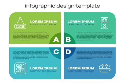 Set line QR code, Hanging sign with Closed, Chicken egg box and Percent discount Stock Illustration