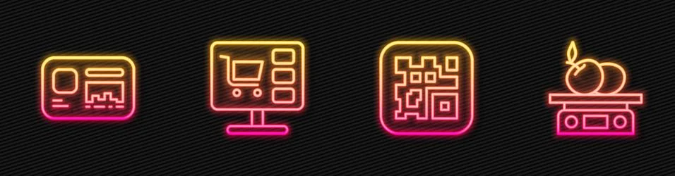 Set line QR code, Identification badge, Shopping cart computer and Electronic Stockillustratie